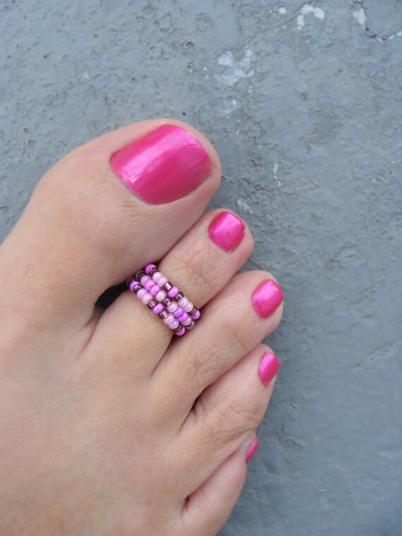 Toe Ring - Purple Passion Pattern Stretch Bead Toe Ring