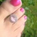 Toe Ring - Pink Glass - Metal Base - Stretch Bead Toe Ring