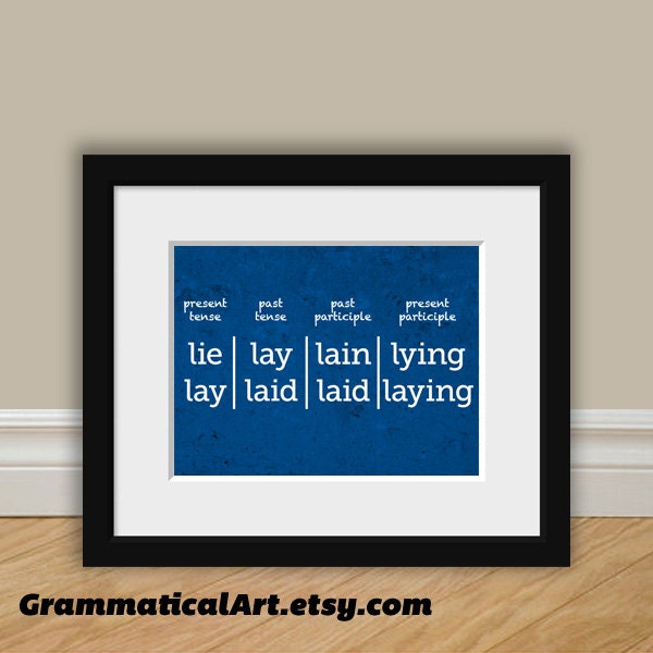 Grammar Print Lay Lie - English Teacher Poster Geekery Gift - Teacher Gift / Gifts for Teachers Blue Book Lover Typographic Print