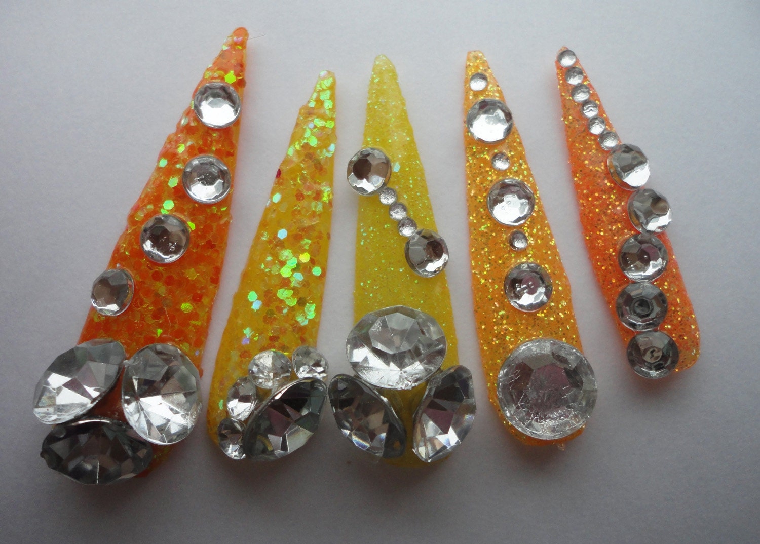 Orange Glitter Kawaii Deco Gyaru Nails