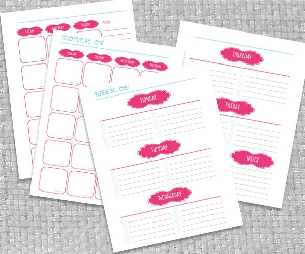 DIY Printable Weekly and Monthly Planner/Calendar - Pink and Blue