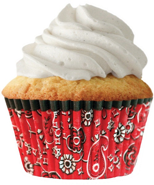 Bandana Western Cupcake Baking Cups Wrappers 50 pieces, great for cowboy / cowgirl birthday party, western theme wedding, country farm