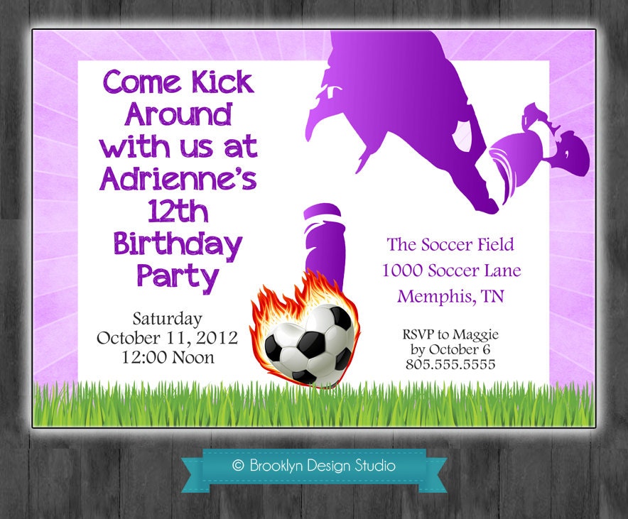 Soccer Birthday Party Custom Invitation - Purple - Can be changed to any color scheme - Digital File
