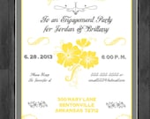 Elegant Tropical Engagement/Bridal/Birthday Ect. Party Invitation - Yellow, White & Grey - Digital File
