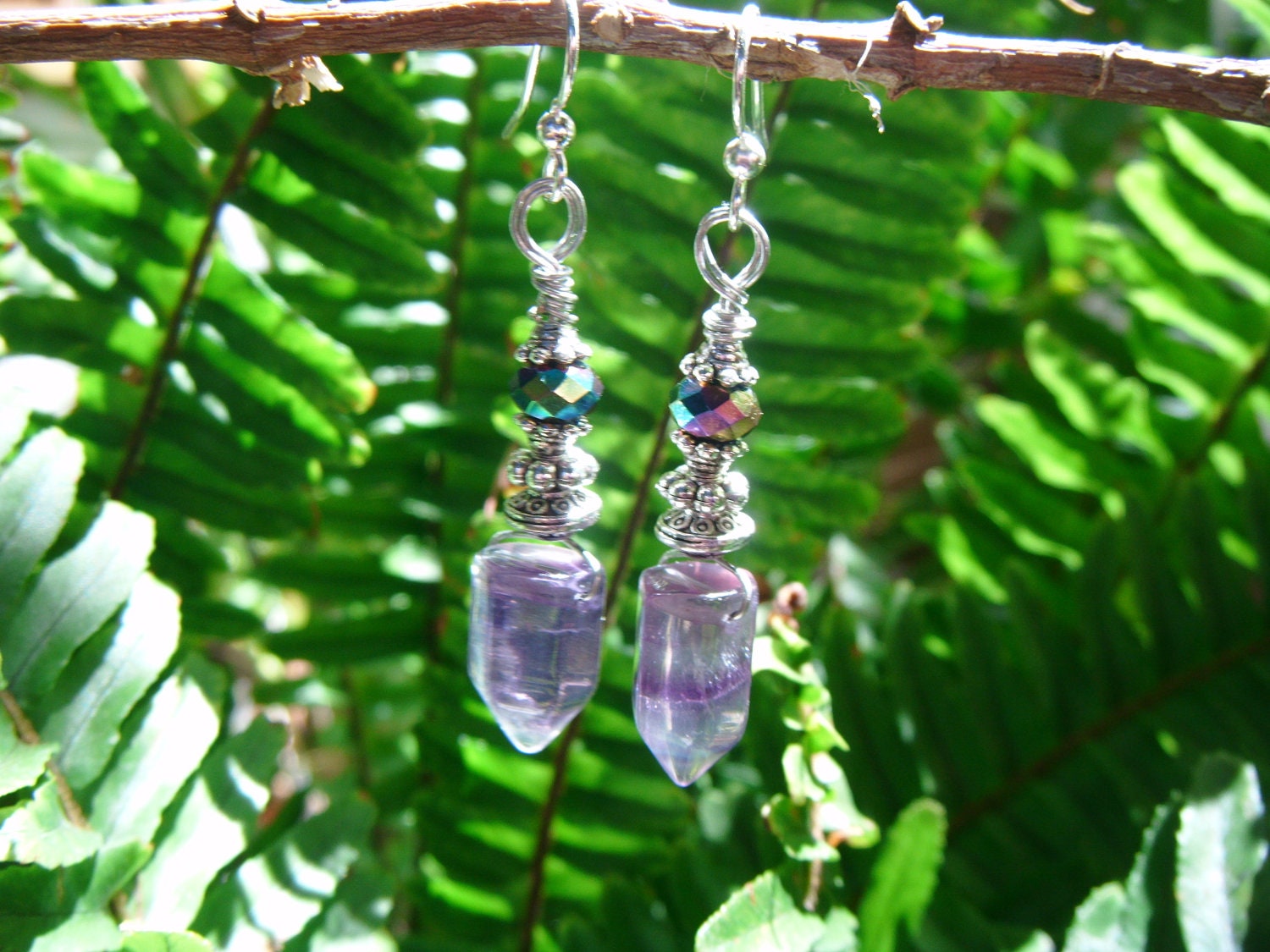 Rainbow Fluorite Crystal earrings block negative energy