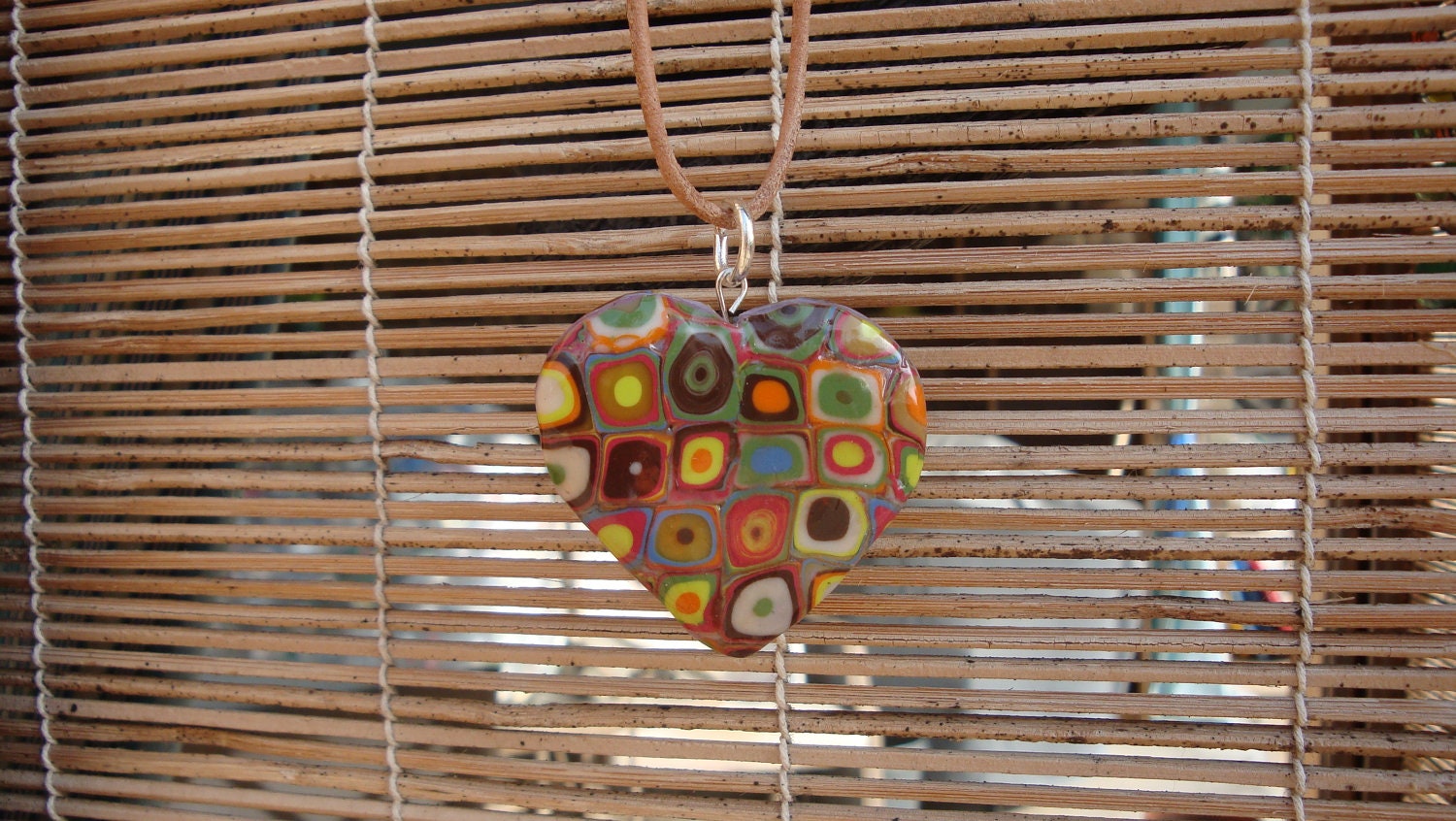 Handmade jewelry Necklace/pendant  60's Heart retro vintage look bright orange teal yellow red etc