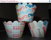 1st Year Sale Dad Cupcake Wrappers  Set of 12 Mustache Fathers Day