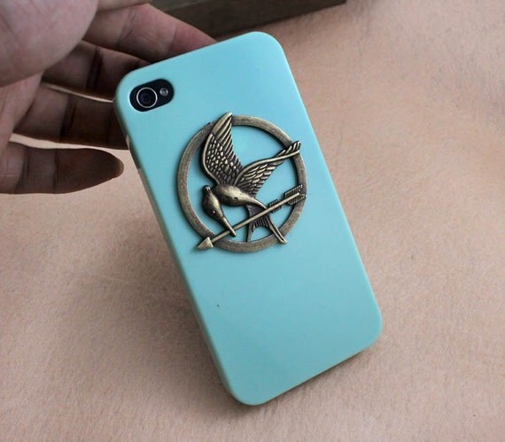 iPhone 4/4S case,light green case with The Hunger Games Logo-Mockingjay pendant, Hard Plastic iPhone 4 Case, iPhone 4s Case