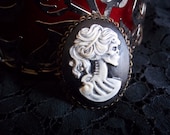 Handmade Black Skeleton Girl Cameo Brooch