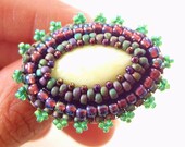 40% OFF SALE - Grapevine: Bead embroidered cocktail ring with gemstone cabochon and seed beads