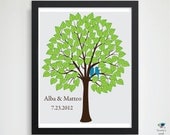 Love Bird Wedding Tree Guest Book Signature Leaves // Wedding HeartLeaf Tree Gift //  Custom Personalized Poster //  16x20 // 100 Guest