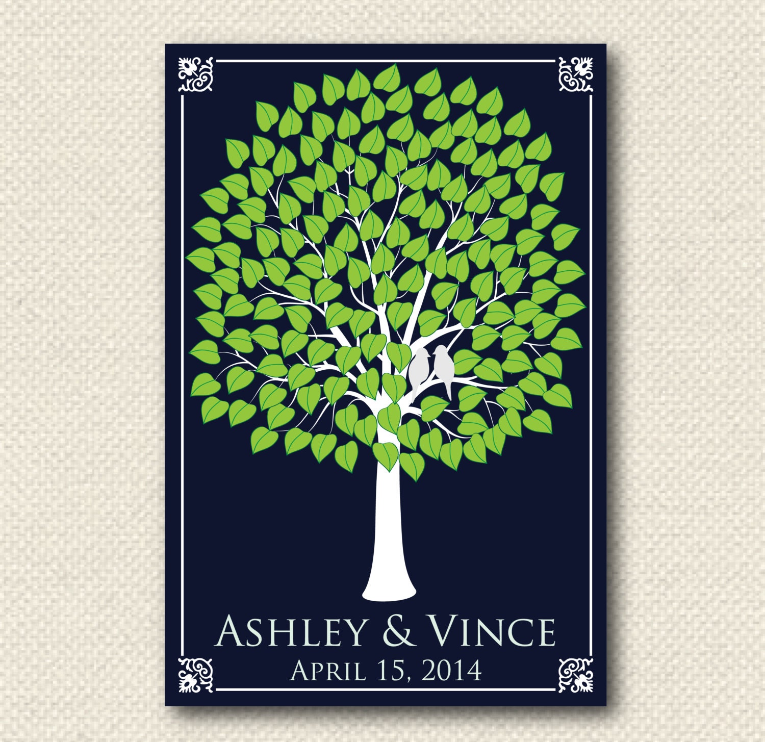 Wedding Gift / Signature Tree Guest Book / Interactive Art / HeartLeaf V Tree / Wedding Personalized Poster / 150 Guest 24x36