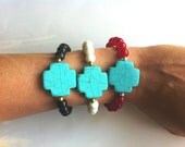Chunky Howlite Turquoise Cross Beaded Bracelet