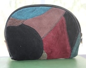 Small Toiletry Pouch with Colorful Faux Suede Patchwork Design