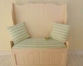 Sweet Shabby Bench with Three Cushions, Dollhouse Miniature Handmade, 1:12 Scale Dolls House