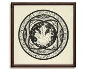 Gemini Zodiac Sign Framed Original Pen And Ink Drawing 14" x 14" Illustration Fine art by Valiulina