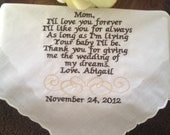 Embroidered Mothers of the Bride Handkerchief Wedding Keepsake