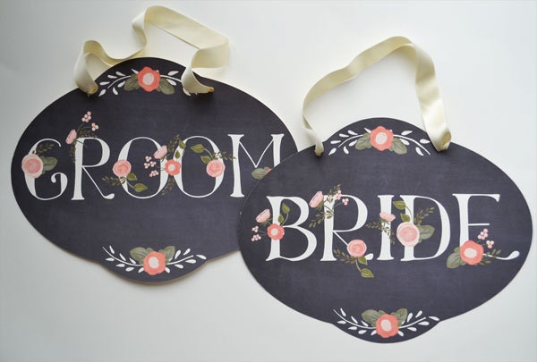 Bride and Groom Chalkboard inspired Wedding signs/Pair of 2