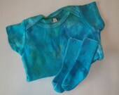 Hand Dyed Turquoise and Blue Onesie with Socks 12 Mo