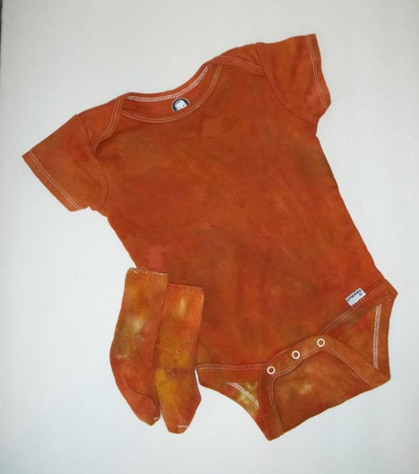 Hand Dyed Orange and Brown Onesie with Socks 18 Mo