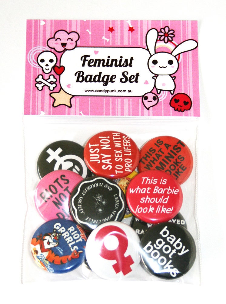 Feminist Riot Grrl - Button Badge Pins Set (12) - One Inch