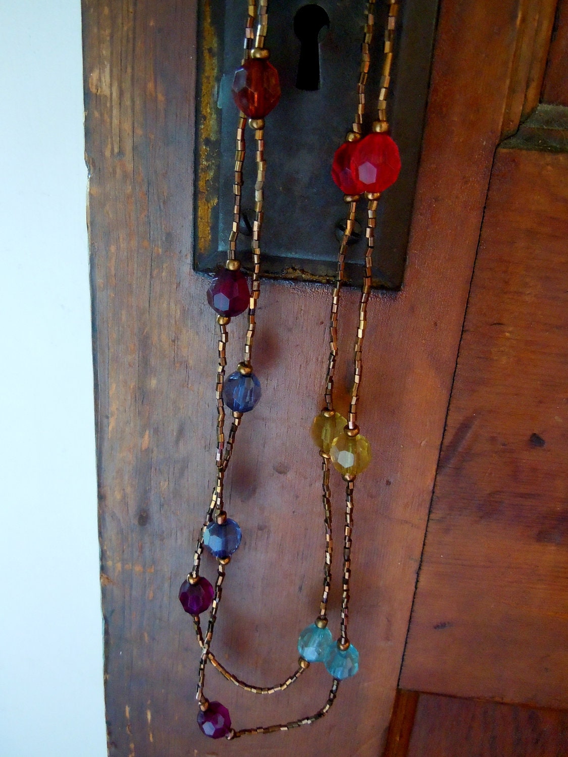 Jewel Tone Long Beaded Necklace