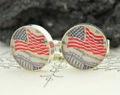 Cuff Links / Cufflinks for Men - Vintage Old Glory US Stamp Cufflinks  - Handmade Cuff links - Flag over White House