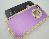 Iphone 4 Case - Iphone Cover - New Lovely Bling Purple Metal Aluminum Skin Crystal Gold Bumper Case Cover For Iphone 4 4S 4G