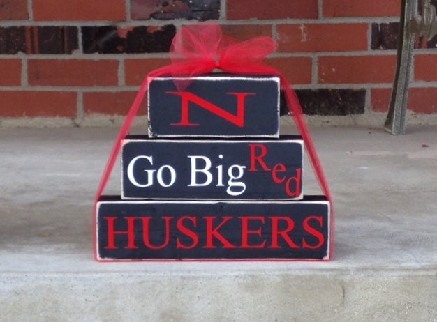 Nebraska Cornhuskers wood block set Go Big Red college football baseball basketball volleyball home decor