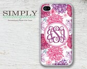 iphone 4 case - iphone 4s case - plastic or silicone rubber - floral monogram