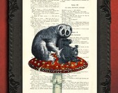 Lori monkey is taking a picture - camera art print - upcycled french book art print - book page recycled La Petite Illustration