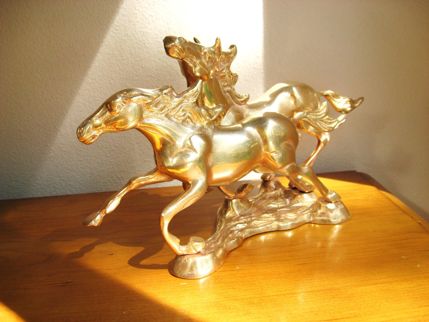 Vintage Running Horses Brass Sculpture, Brass Horse Statue, Gold Horse Figurine