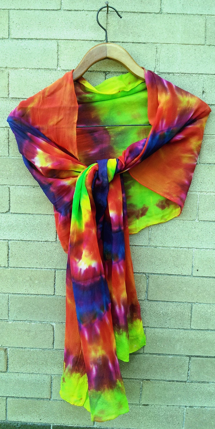 Nebula Rainbow Tie Dye Chiffon Silk Scarf 22"x90"
