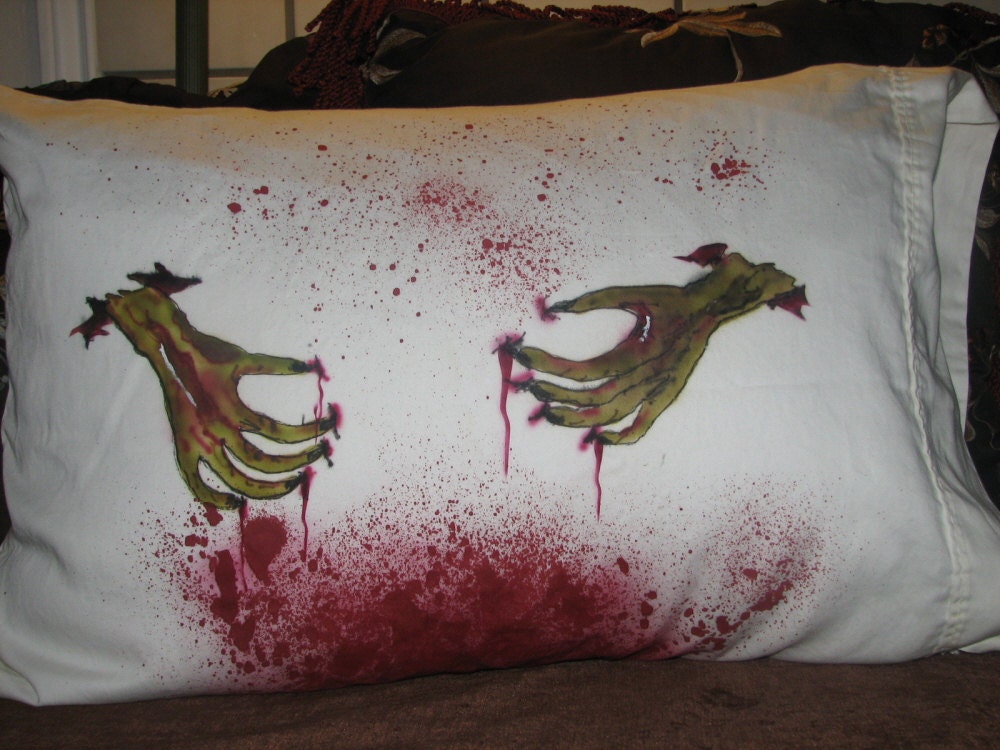 Zombie Pillow case  hand painted scary bloody zombies