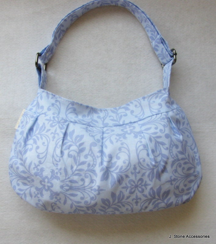 Women's Purse, Purple Floral Print Pleated Hobo Purse with Adjustable Strap