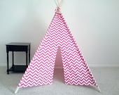 Pink and White Chevron play tent, Play fort, wigwam, Tent, Kids Tent, kids tepee
