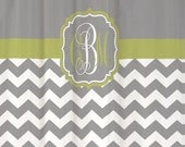 Shower Curtain Cool Gray Half Chevron with Green Banana Accents 69x70" Custom Monogrammed Personalized for Your Bathroom