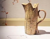 Ceramic jug vase leaves nature white cream, rustic - EMuuGallery