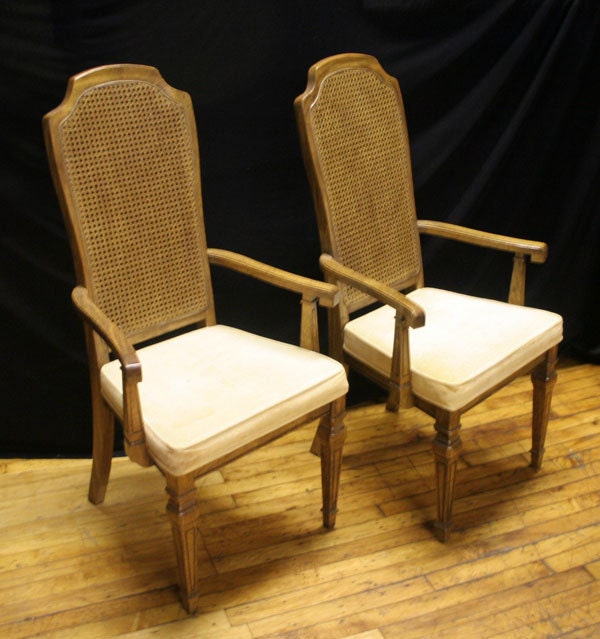 Beautiful French Victorian Caning Backrest Fabric Tall Dining Armchair