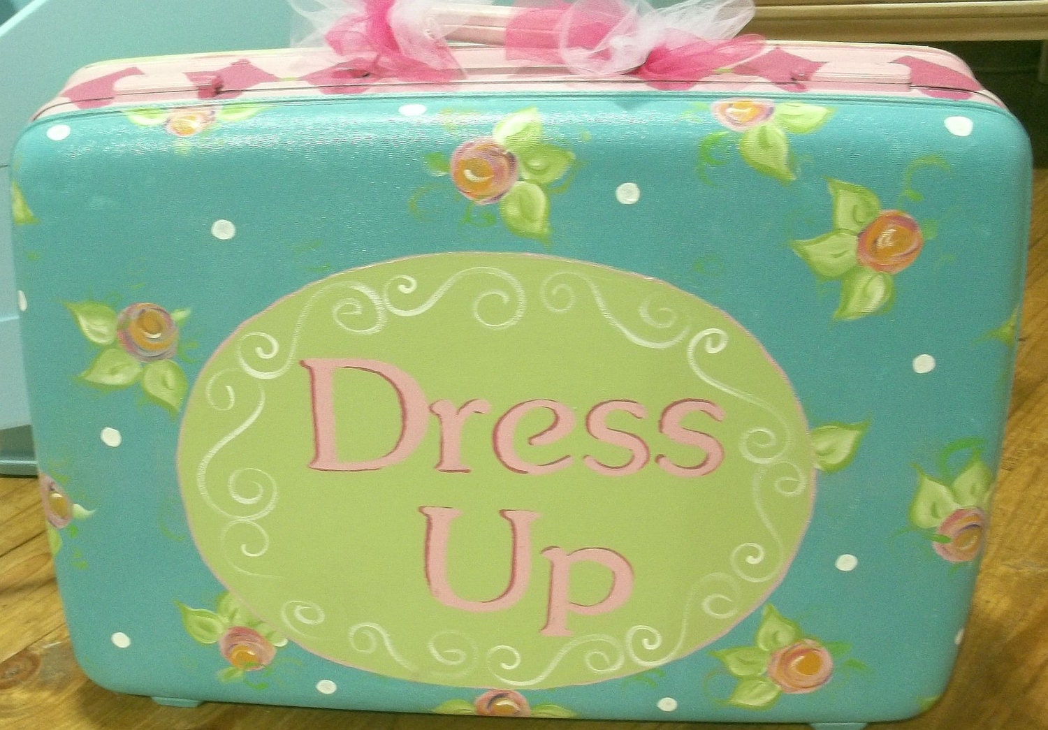 FREE SHIP Dressup Suitcase(C)  Turq green BIRDS flowers choice of words