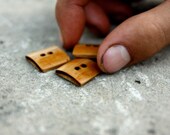 big squared bamboo buttons  - bamboo wood button - exotic - clothing and knitting supplies - jewelry - beads -  two 2 holes button