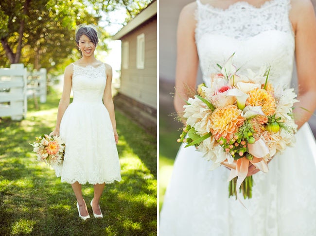 Bridal Dress, Reception Ceremony, Tea Length, Bateau Neckline, Retro, Custom Wedding Dress