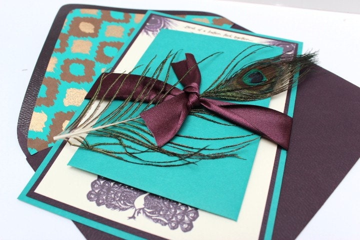 Wedding Invitations Peacock Dark Purple and Turquoise
