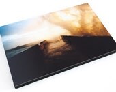 Wave breaking over Brighton Marina wall. Wooden block mounted Lomo Photograph. Shot on Film.