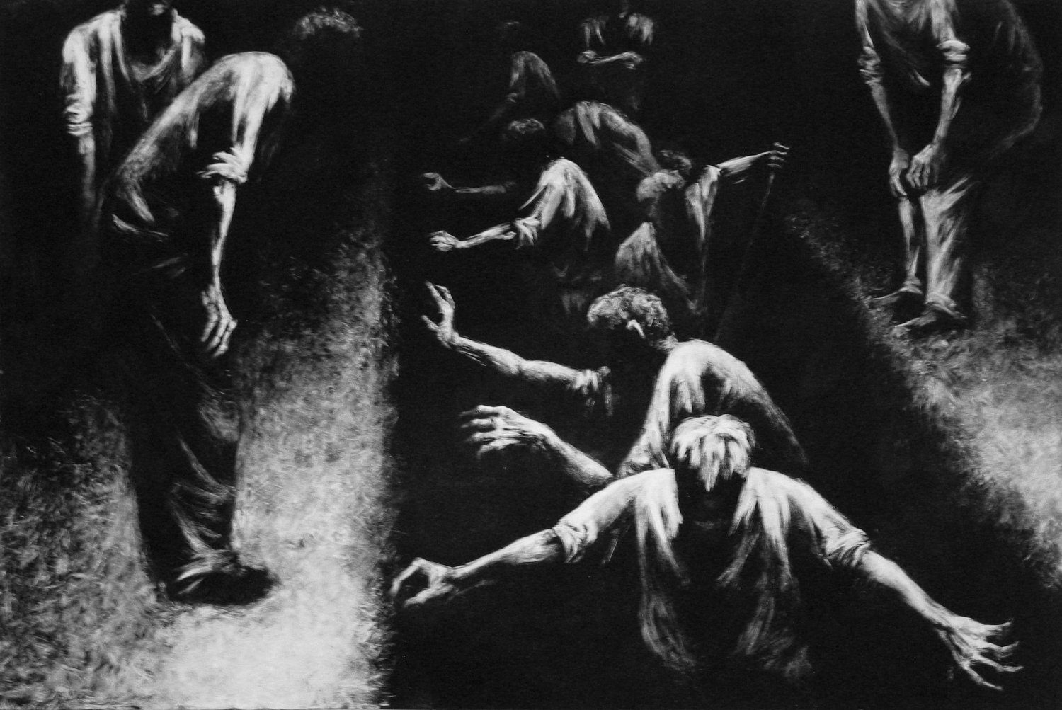 Haunting Figure Print Black Landscape Dark Creepy Spooky Hand Pulled Fine Art Monotype "Passage"