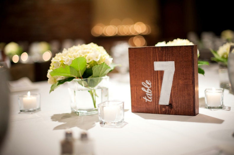 15 WOODEN TABLE NUMBERS - Rustic, hand-painted, wedding, modern, square, handmade, wood