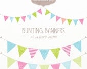 INSTANT DOWNLOAD - 20 Pastel Bunting Banners Digital Clip Art - Polka Dots Stripes Chevron - for easter paper crafts photography Il_170x135