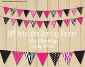 INSTANT DOWNLOAD - DIY Party Printable Flag Banner - Pink and Black Zebra Print - perfect for events and party decorations Il_170x135