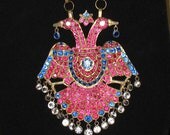 Handmade Designer Signed Necklace with Vintage Rhinestone Encrusted Double Headed Eagle by Lenore Salazar