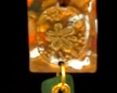 Sand Dollar Emerald Green Beach Sea Glass Gold Leaf Pendant Necklace